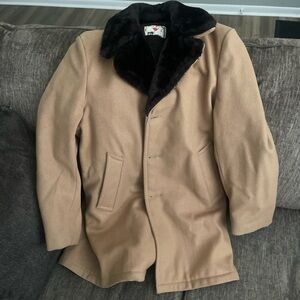 Field & Stream Tan and Black Pea Coat with Plush Collar